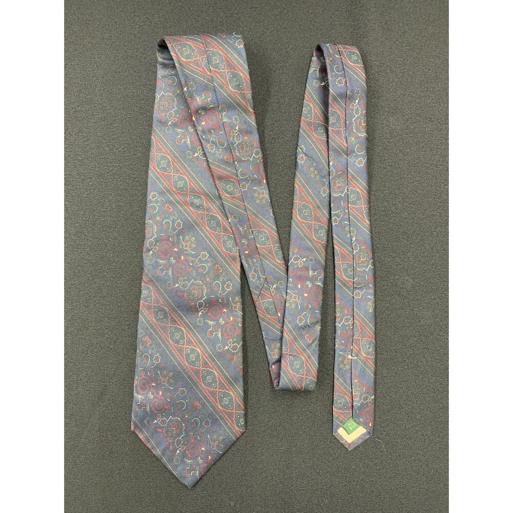 Vtg 80s 90s Tom James Silk Neck Tie Blue Red Floral Wall Art Designer Corpcore - Picture 3 of 9